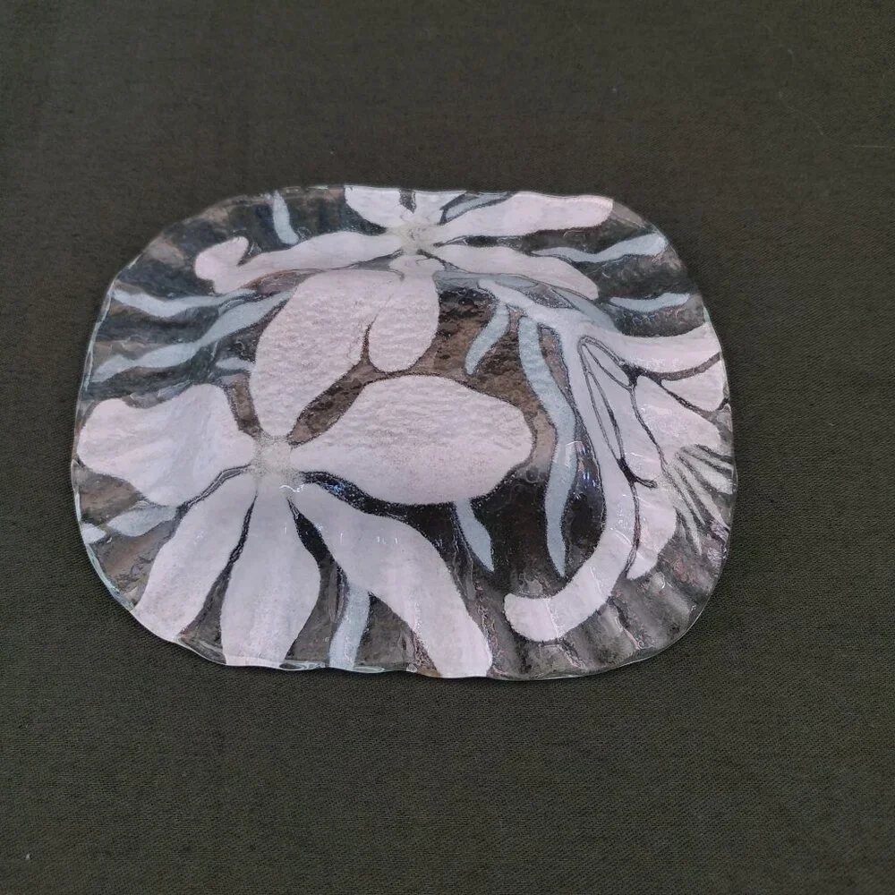 Fused Glass Trinket Dish Floral Art Glass Soap Dish
